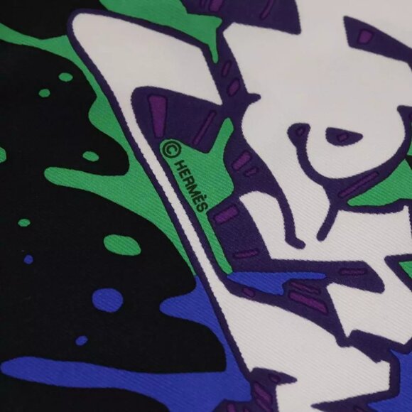 HERMES Carre 40 Graffiti Scarf Silk Black Multicolor Auth - Picture 7 of 7